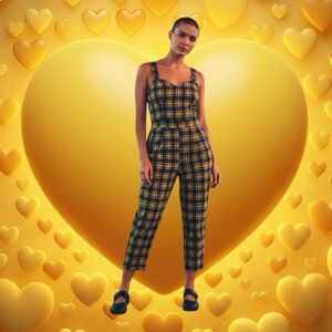 Jawbreaker Yellow & Black Plaid Sweetheart Neckline Cropped Jumpsuit 12/14 - XXL